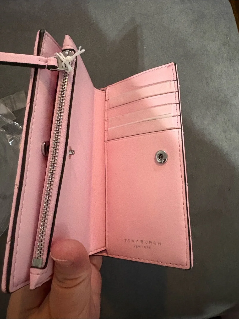 Tory Burch Pink Quilted Key & Card Holder with Logo Medallion